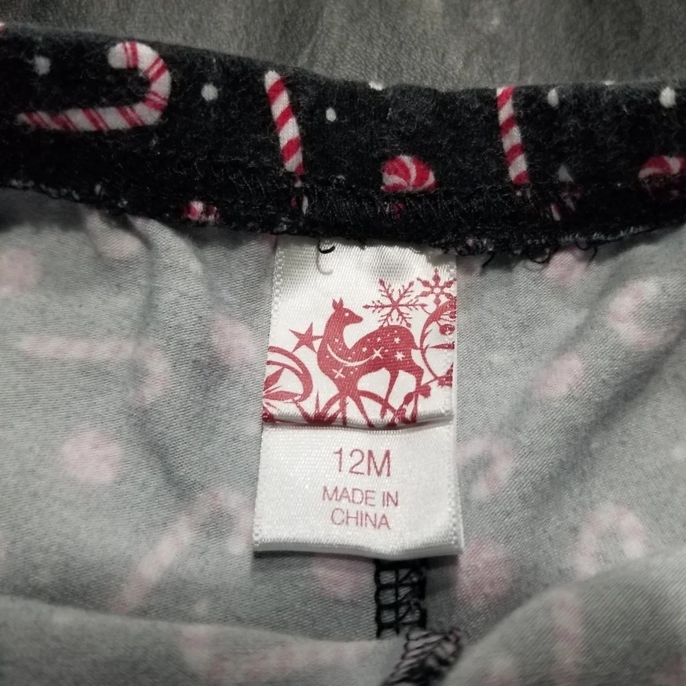 2 piece black long sleeve & candy cane ruffle leggings Christmas outfit 12 mo
